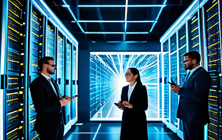 A diverse group of professional individuals, fully clothed in modest business attire, working collaboratively in a futuristic, high-tech blockchain data center. Glowing server racks and abstract light trails symbolize rapid data flow and high transaction speeds, with holographic projections displaying transaction per second (TPS) metrics and interconnected blockchain nodes. The atmosphere is dynamic, efficient, and filled with a sense of progress. Professional photography, studio lighting, highly detailed, sharp focus, vibrant colors, perfect anatomy, correct proportions, natural pose, well-formed hands, proper finger count, natural body proportions, safe for work, appropriate content, fully clothed, professional dress, family-friendly.