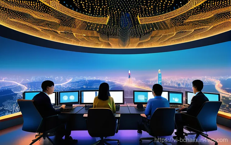 블록체인 기술의 생태계 구성 요소 - **Prompt:** A dynamic and imaginative scene set within a vibrant, multi-dimensional metaverse, blend...