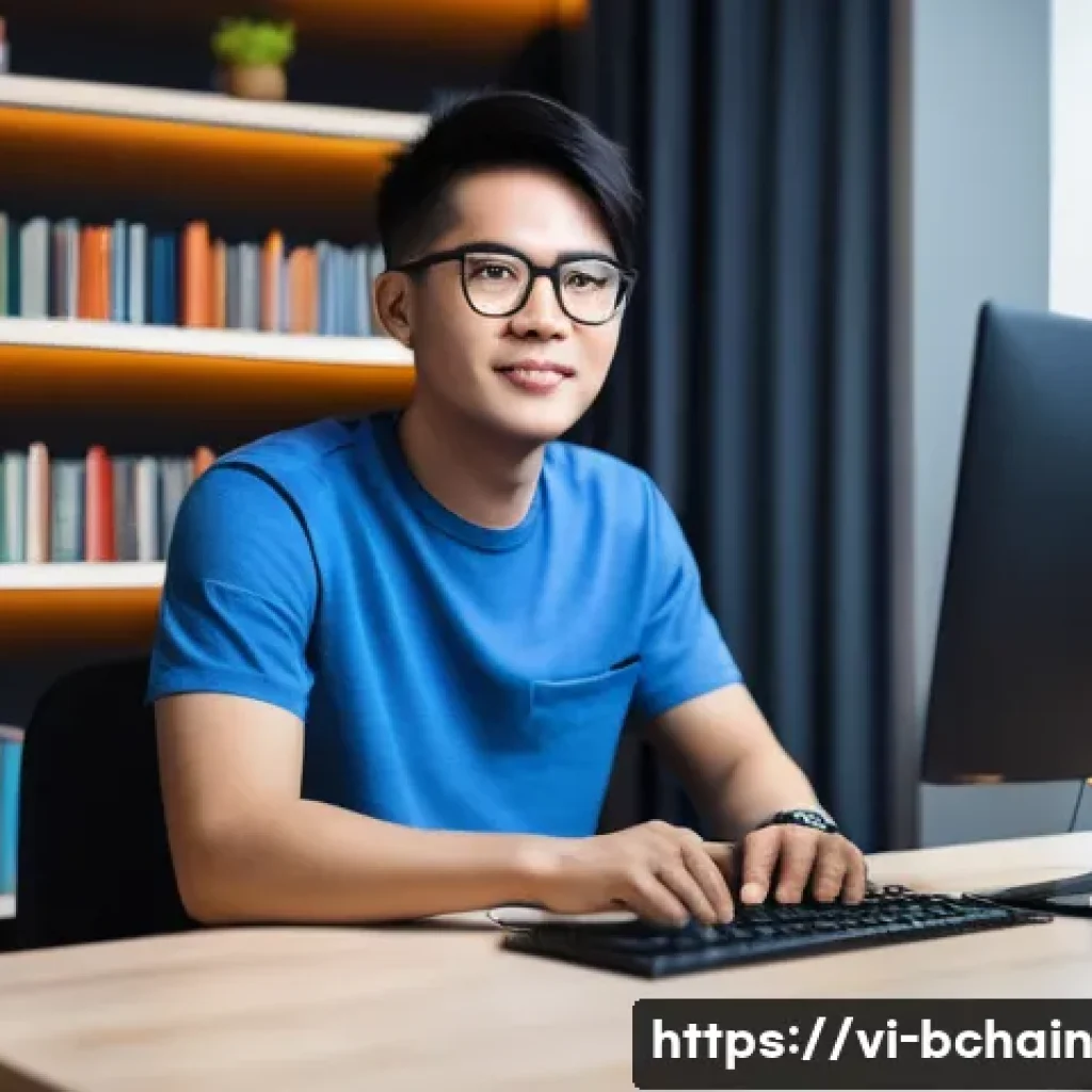 블록체인 개발자 경력 관리 방법 - **Prompt 1: The Evolving Blockchain Developer**
"A vibrant, dynamic illustration of a young Viet...