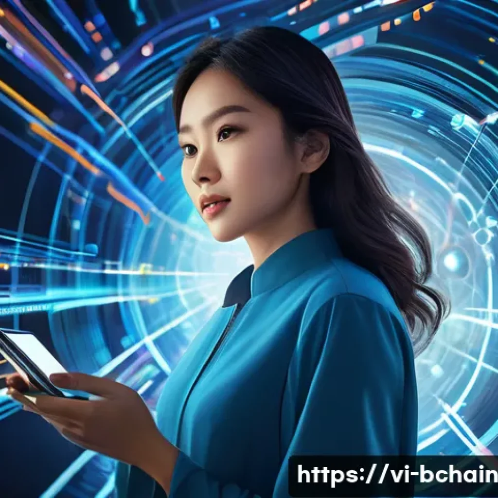 블록체인 데이터의 소유권 이해하기 - **Prompt 1: Empowered Data Owner**
"A vibrant, dynamic illustration of a confident young Vietnam...